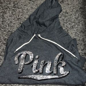 PINK: Sequin Gray hoodie